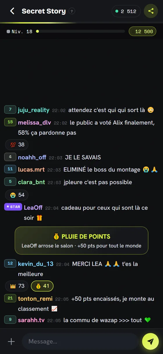 Une pluie de points dans le salon wazap après un grand moment en direct